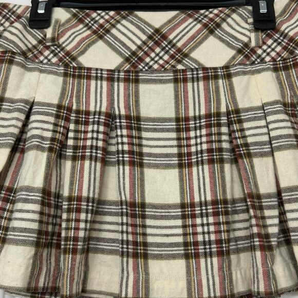 Mudd Y2K Cream Plaid Pleated Micro Mini Skirt Preppy Schoolgirl Coquette GrungeL - Picture 3 of 11